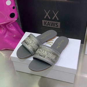 Dior Women's Shoes Dway Slide Diamond Embroidered KCQ166ERC Gray - 35 - View 1