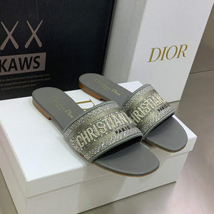 Dior Women's Shoes Dway Slide Diamond Embroidered KCQ166ERC Gray - 35 - View 2