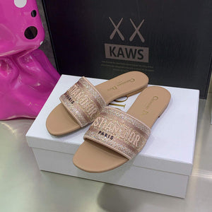 Dior Women's Shoes Dway Slide Diamond Embroidered KCQ166ERC Light Pink - 35 - View 5