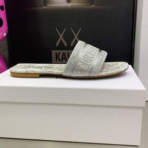 Dior Women's Shoes Diamond Embroidered Dway Slide KCQ209TJE Gray - 35 - View 6