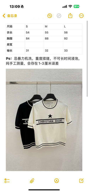 Dior Women's T-shirt Fashion Clothing D82703 Five-star embroidered short sleeves - Black / S - View 9