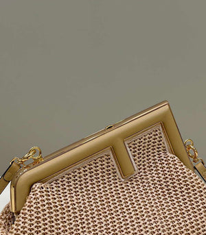 Fendi 8BP129 Fendi First Small Beige raffia macrame bag Apricot - Default Title - View 4