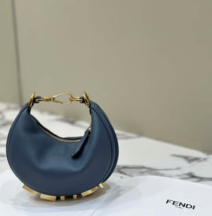 Fendi 7AS089 Nano Fendigraphy Gray Blue Leather Charm 80056S - Default Title - View 1