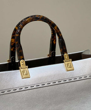 Fendi 8553 Sunshine Medium Bag 8BH386 Silver Laminated leather shopper - Default Title - View 3