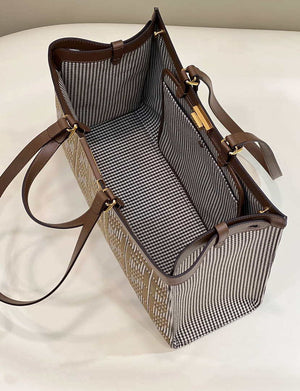 Fendi 8BH374 X-Tote Brown houndstooth wool shopper with FF embroidery 8589 - Default Title - View 9
