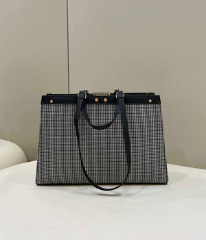 Fendi 8BH374 X-Tote Gray houndstooth wool shopper with FF embroidery - Default Title - View 2