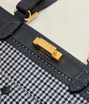 Fendi 8BH374 X-Tote Gray houndstooth wool shopper with FF embroidery - Default Title - View 6