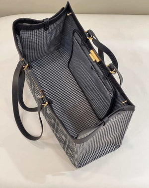 Fendi 8BH374 X-Tote Gray houndstooth wool shopper with FF embroidery - Default Title - View 9