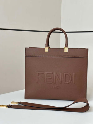 Fendi 8BH386 Fendi Sunshine Medium Brown leather shopper Full-grain cowhide 8636 - Default Title - View 1