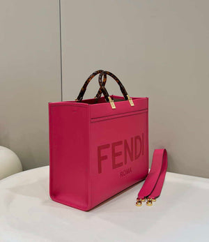 Fendi 8BH386 Sunshine Medium Bag Rose Red leather shopper 8266S - Default Title - View 3