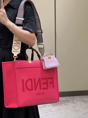 Fendi 8BH386 Sunshine Medium Bag Rose Red leather shopper 8266S - Default Title - View 13