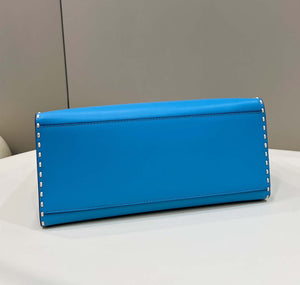 Fendi 8BH386 Sunshine Medium Blue leather shopper bag with contrasting threading 80015 - Default Title - View 3