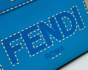 Fendi 8BH386 Sunshine Medium Blue leather shopper bag with contrasting threading 80015 - Default Title - View 5