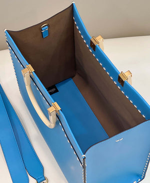 Fendi 8BH386 Sunshine Medium Blue leather shopper bag with contrasting threading 80015 - Default Title - View 9