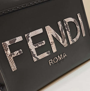 Fendi 8BH386 Sunshine Medium Tote Black Leather and elaphe shopper bag - Default Title - View 5