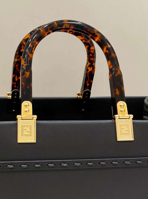 Fendi 8BH386 Sunshine Medium Tote Black Leather and elaphe shopper bag - Default Title - View 8