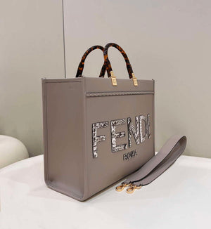 Fendi 8BH386 Sunshine Medium Tote Gray Leather and elaphe shopper bag - Default Title - View 3