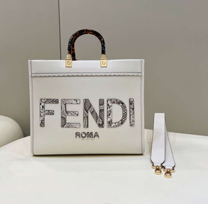 Fendi 8BH386 Sunshine Medium Tote White Leather and elaphe shopper bag - Default Title - View 1