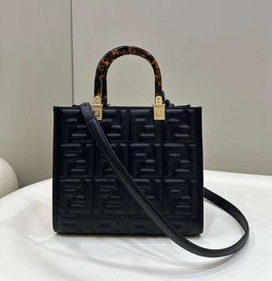 Fendi 8BH394 Fendi Sunshine Small Black leather shopper Printer FF - Default Title - View 1