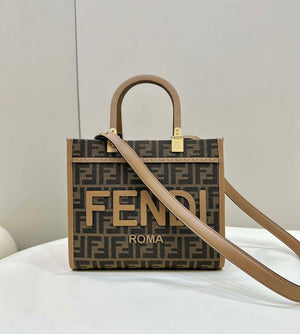 Fendi 8BH394 Fendi Sunshine Small Brown FF jacquard fabric shopper - Default Title - View 1