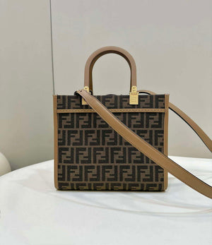 Fendi 8BH394 Fendi Sunshine Small Brown FF jacquard fabric shopper - Default Title - View 2