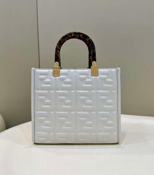 Fendi 8BH394 Fendi Sunshine Small White leather shopper Printer FF - Default Title - View 1