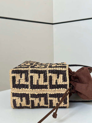 Fendi 8BH424AS3BF17A1 Small Roll Beige FF raffia crochet shopper 8659s - Default Title - View 3
