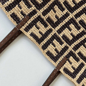 Fendi 8BH424AS3BF17A1 Small Roll Beige FF raffia crochet shopper 8659s - Default Title - View 5