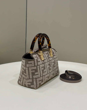 Fendi 8BL145 By The Way Mini Midi Dove gray FF tapestry fabric bag small Boston bag - Default Title - View 2