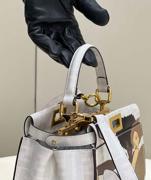 Fendi 8BN244 Peekaboo Mimi White Leather Bag 8562 Pinter FF logo - Default Title - View 5