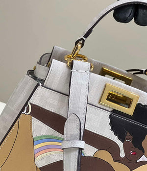 Fendi 8BN244 Peekaboo Mimi White Leather Bag 8562 Pinter FF logo - Default Title - View 6