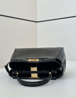 Fendi 8BN244 Peekaboo Mini Bag Black Python Leather Bag 66803 - Default Title - View 9