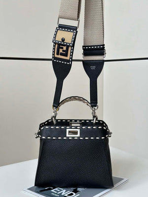 Fendi 8BN244 Peekaboo Mini Black Selleria bag with 220 hand-sewn topstitches 8522A - Default Title - View 1