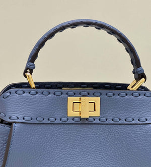 Fendi 8BN244 Peekaboo Mini Blue Selleria bag with 220 hand-sewn topstitches 8615 - Default Title - View 8