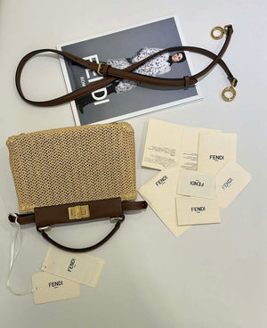 Fendi 8BN244 Peekaboo Mini Brown and Natural raffia bag 8667 - Default Title - View 5