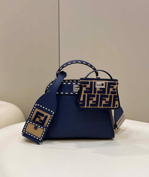 Fendi 8BN244 Peekaboo Mini Navy Blue Selleria bag with 220 hand-sewn topstitches 8522A - Default Title - View 1