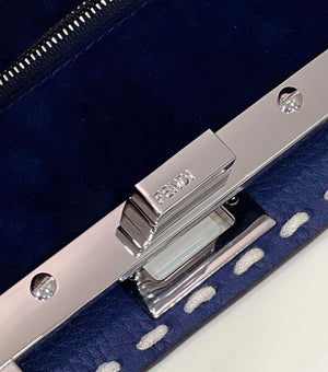 Fendi 8BN244 Peekaboo Mini Navy Blue Selleria bag with 220 hand-sewn topstitches 8522A - Default Title - View 7