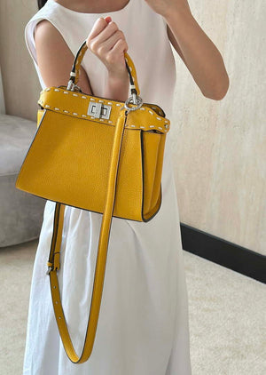 Fendi 8BN244 Peekaboo Mini Yellow Selleria bag with 220 hand-sewn topstitches 8522A - Default Title - View 3