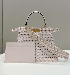 Fendi 8BN321 Peekaboo ISeeU Medium Beige interlace leather bag 80138L - Default Title - View 1