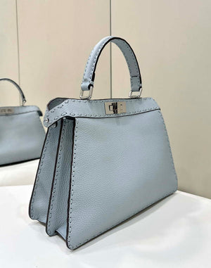 Fendi 8BN321 Peekaboo ISeeU Medium Light blue Selleria bag with 646 hand-sewn topstitches 80133 - Default Title - View 3