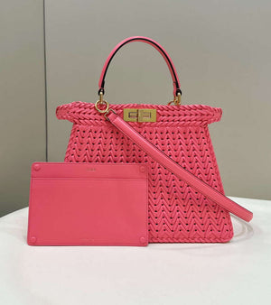 Fendi 8BN321 Peekaboo ISeeU Medium Pink interlace leather bag 80138L - Default Title - View 1