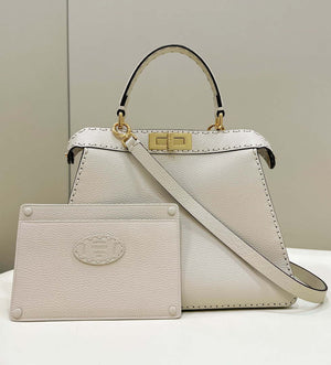Fendi 8BN321 Peekaboo ISeeU Medium White Selleria bag with 646 hand-sewn topstitches 80133 - Default Title - View 1