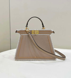 Fendi 8BN327 Peekaboo ISeeU Medium Gray &White interlace leather bag 80143 - Default Title - View 1