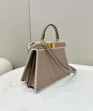 Fendi 8BN327 Peekaboo ISeeU Medium Gray &White interlace leather bag 80143 - Default Title - View 2