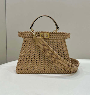 Fendi 8BN327 Peekaboo ISeeU Small Apricot interlace leather bag 80138M - Default Title - View 1