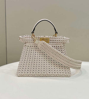 Fendi 8BN327 Peekaboo ISeeU Small Beige interlace leather bag 80138M - Default Title - View 1