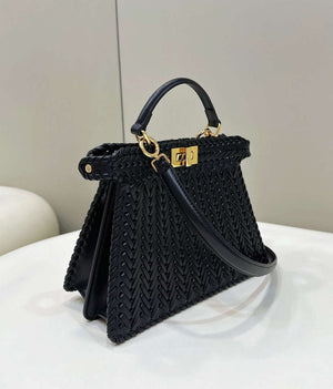 Fendi 8BN327 Peekaboo ISeeU Small Black interlace leather bag 80138M - Default Title - View 3