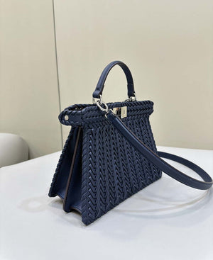 Fendi 8BN327 Peekaboo ISeeU Small Dark Blue interlace leather bag 80138M - Default Title - View 3