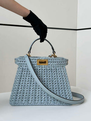 Fendi 8bn327arbcf1i2a Peekaboo ISeeU Small Light blue leather and interlaced fibre bag 80169M - Default Title - View 2