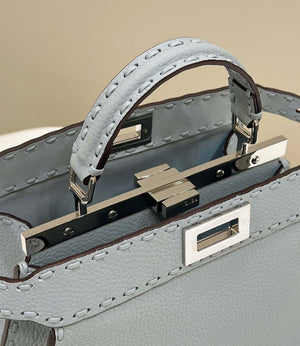 Fendi 8BN327 Peekaboo ISeeU Small Light Blue Selleria bag with 556 hand-sewn topstitches 80133Am - Default Title - View 6